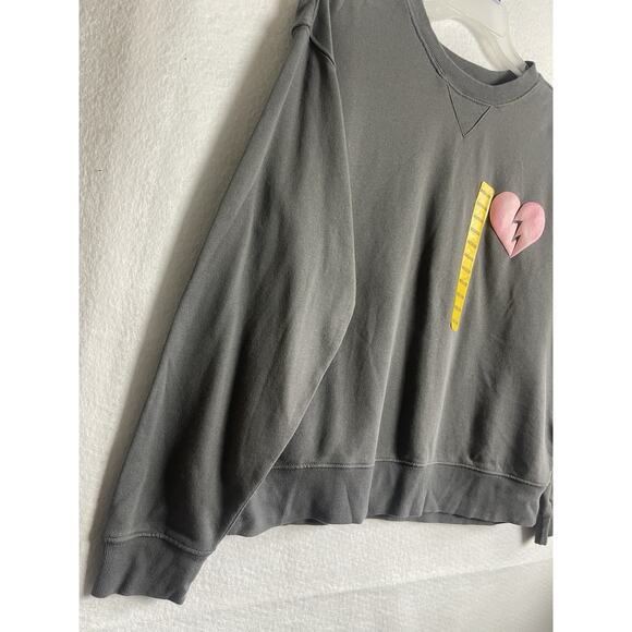 Women's Wildfox Graphic Broken Heart Print Crewneck Sweater Gray Size Medium - Picture 6 of 15